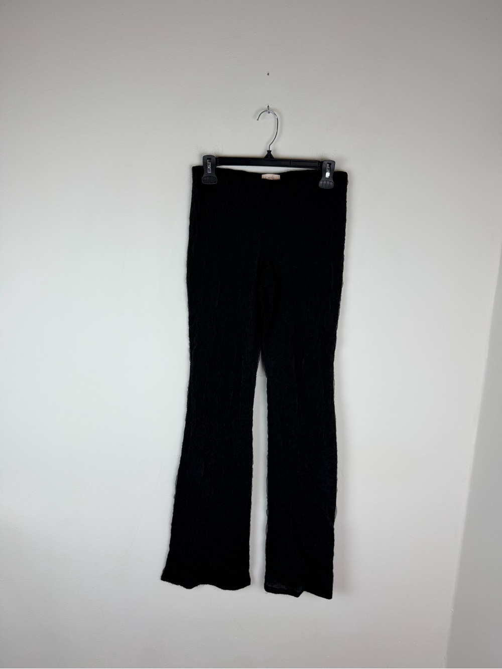 Camila Coelho Ruched Flare Textured Black Mesh Pants Size S